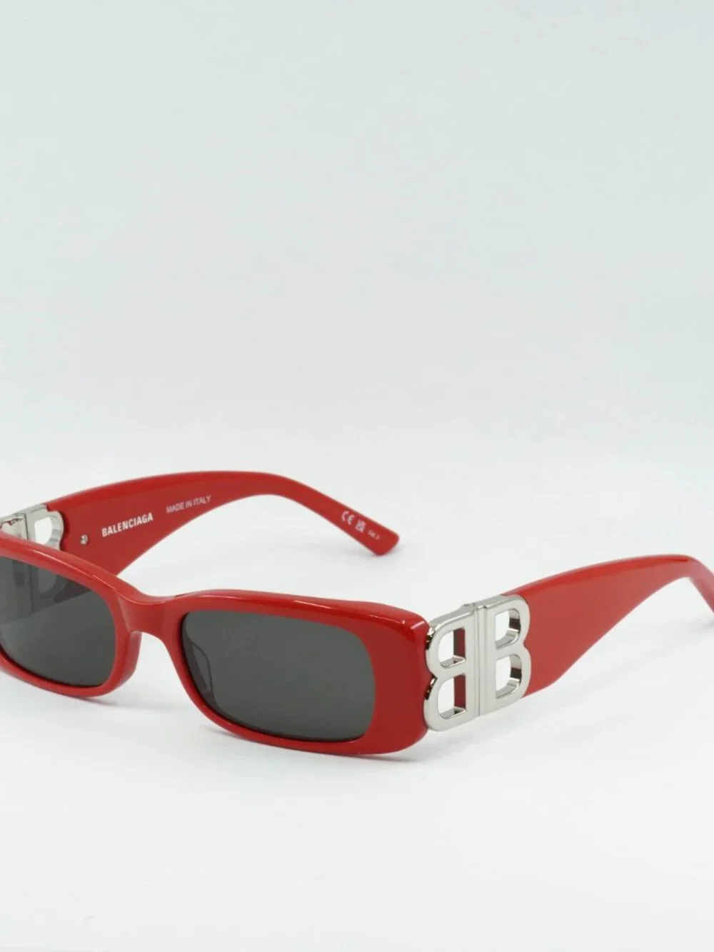 Balenciaga BB0096S 015 Rectangle Sunglasses - Solid Red / Grey